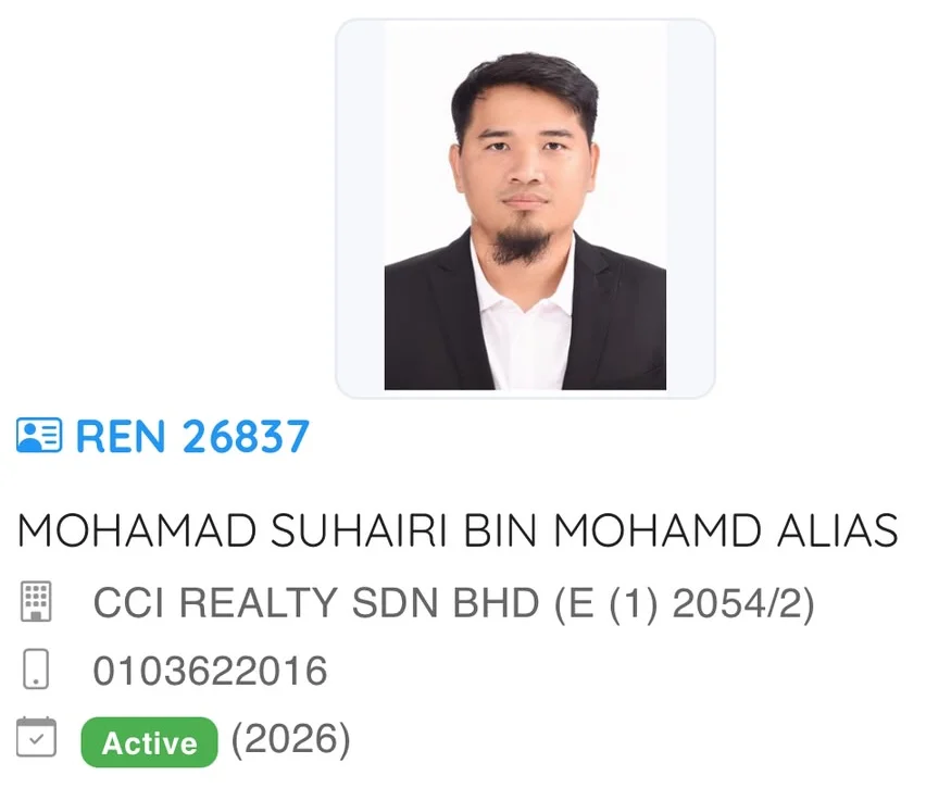 Rekod LPPEH: Mohamad Suhairi bin Mohamd Alias, REN 26837, CCI Realty Sdn Bhd (E (1) 2054/2), status Active 2026